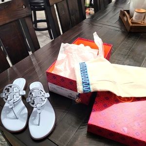 Tory Burch Miller Welt  alf Leather Spring Blue Sandals